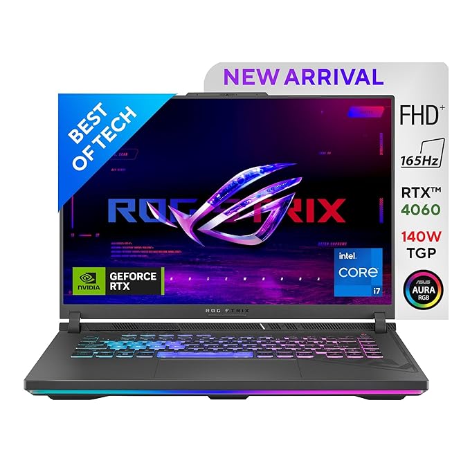 ASUS [Smartchoice] ROG Strix G16, 16″(40.64cm) FHD+ 165Hz, 13th Gen Intel Core i7-13650HX, Gaming Laptop(16GB DDR5/1TB SSD/NVIDIA GeForce RTX 4060 /Win 11/MSO 21/Eclipse Gray/2.50 Kg), G614JV-N3474WS
